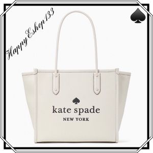 ♠️ kate spade ♠️ Ella Embossed LOGO Pebbled Leather Tote Bag, Parchment White